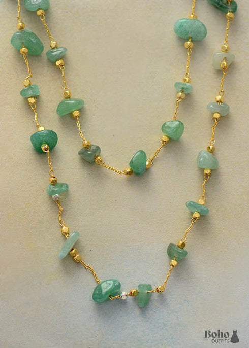 Boho Necklace, Aventurine Lariat Necklace